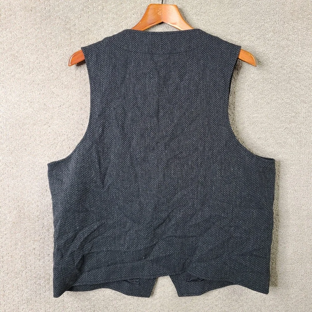 Perry Ellis Vest Mens XL Gray Herringbone Full Zip Wool Blend Casual Lined NEW